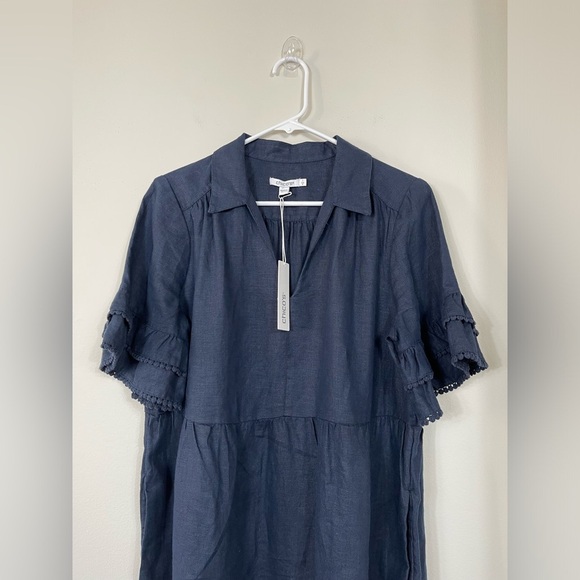 Chico's Short Solid Linen Sundress Blue Classic Navy Women's Dress Size 1US NWT - Picture 3 of 15